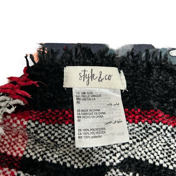 NWOT Style & Co Black Red Plaid Scarf with Fringe Winter Holiday Warm Soft NEW - Picture 14 of 14